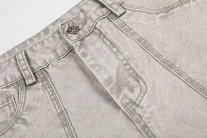 Patch Pocket Washed Wide Leg Denim Jeans WN25947