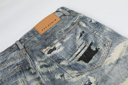 3D Print Damage Washed Wide Leg Denim Jeans WN27953