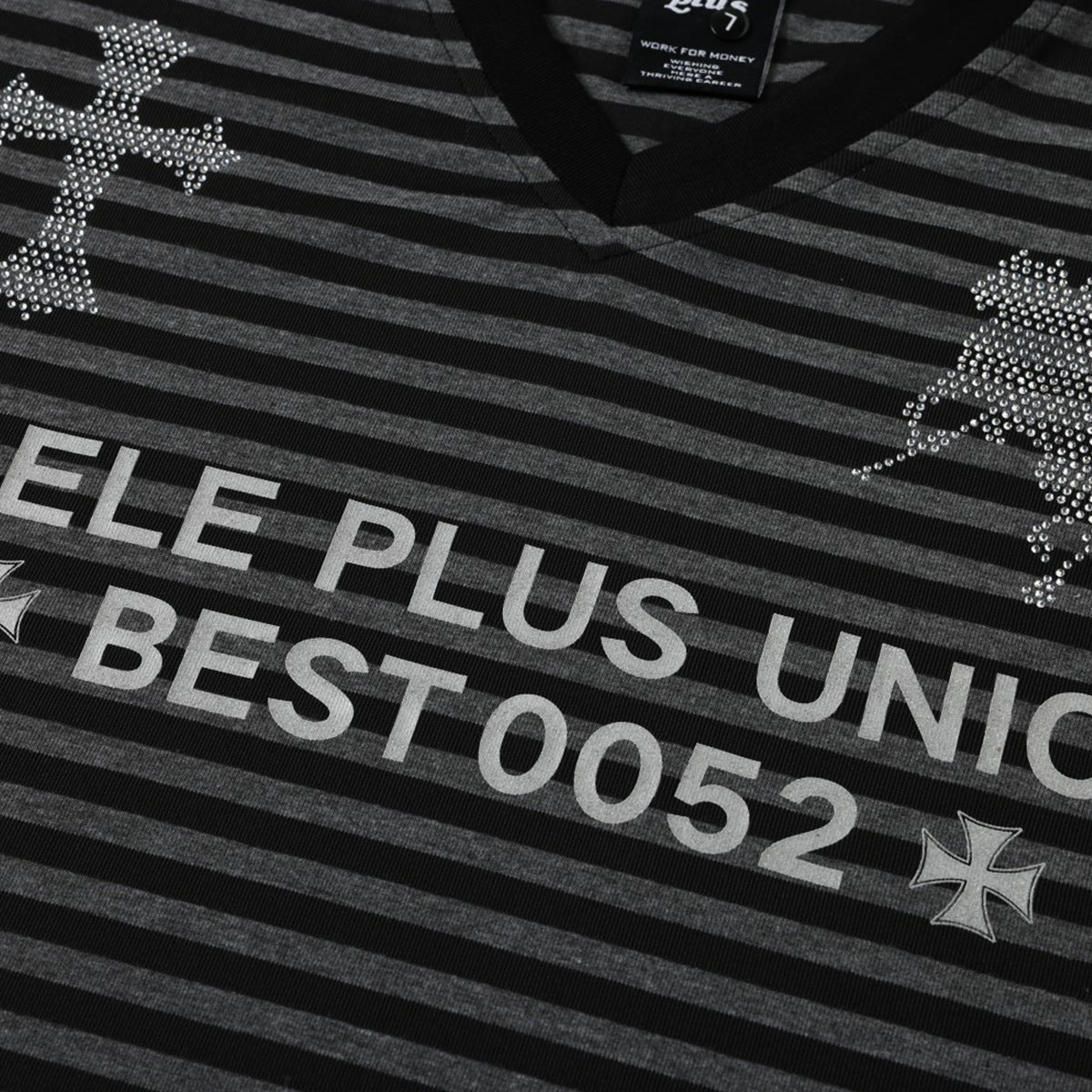 Stripe Cross Rhinestone Short Sleeve T-Shirt WN25781