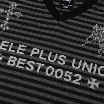 Stripe Cross Rhinestone Short Sleeve T-Shirt WN25781