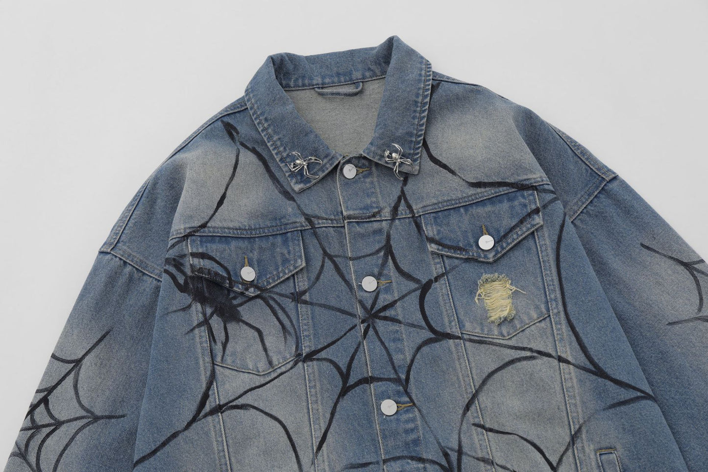 Spiderweb Graffiti Oversize Denim Jacket WN11136
