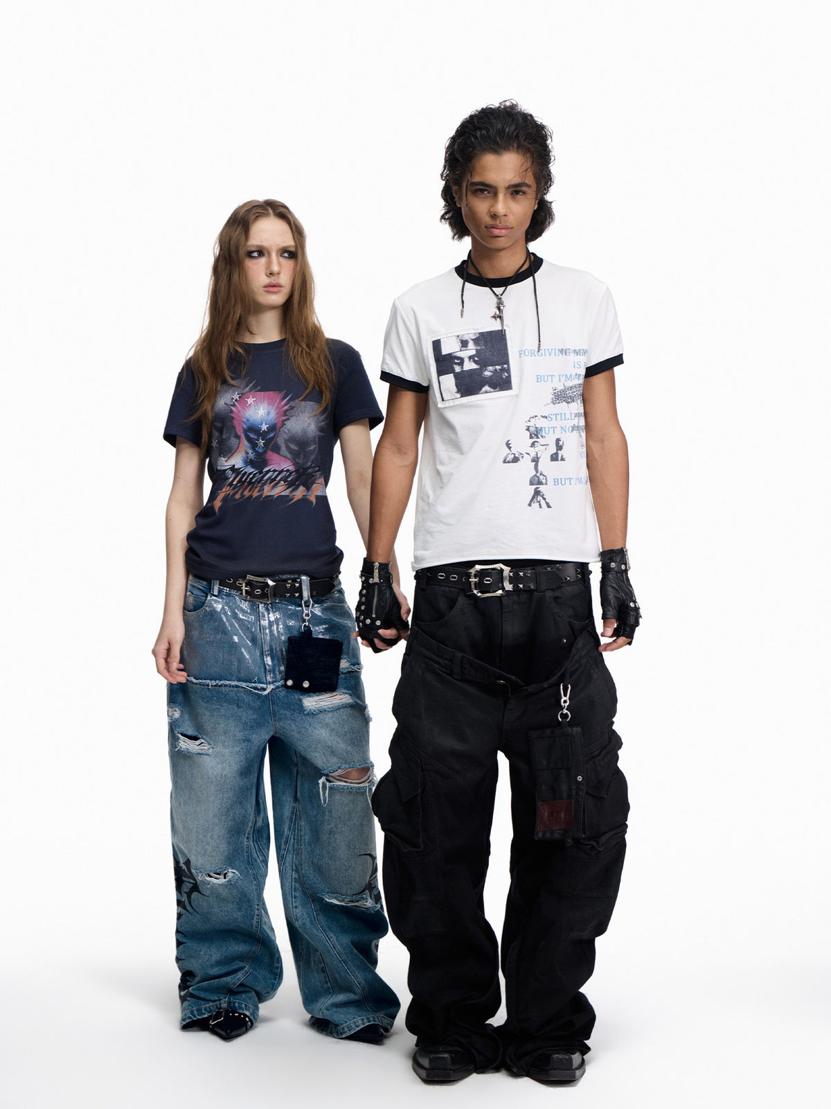 Cross Slogan Print Contrast Trim Short Sleeve T-Shirt WN27457