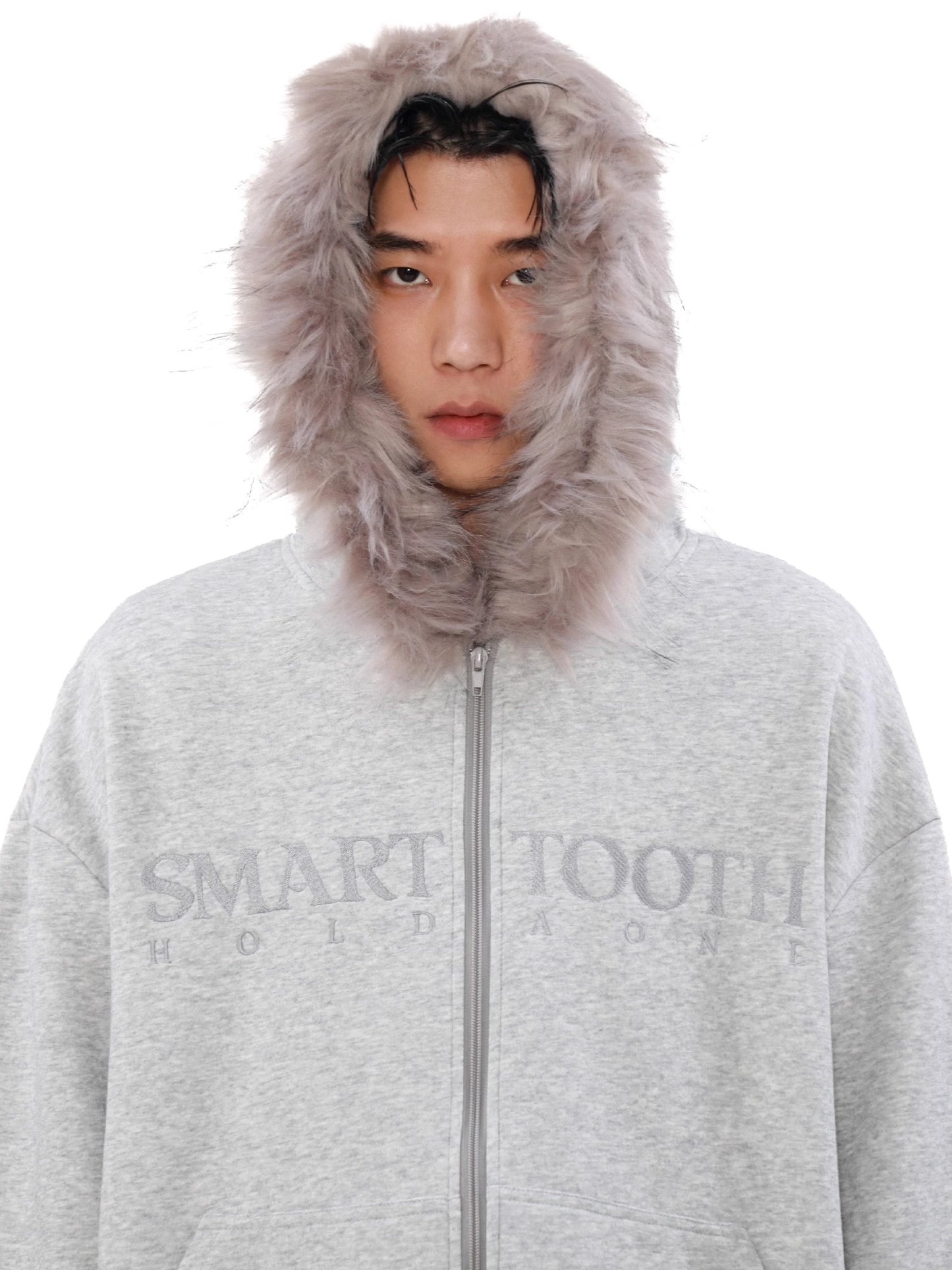 Oversize Fur Neck Zipper Hoodie WN8315