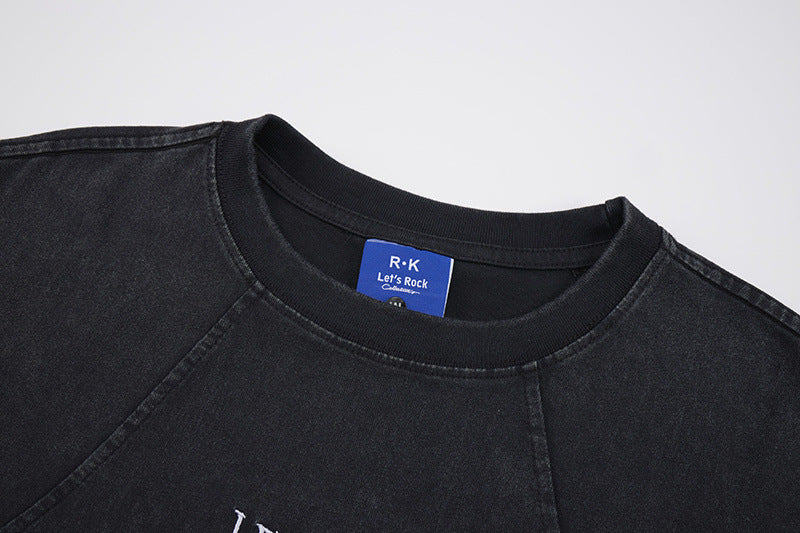 Washed Embroidery Raglan Short Sleeve T-Shirt WN25454