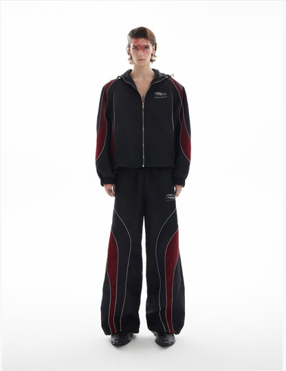 Glossy Contrast Hooded Jacket & Wide-leg Sporty Pants Setup WN8661