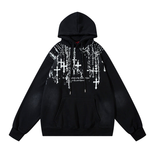 Spray-Paint Cross Pullover Hoodie WN11241