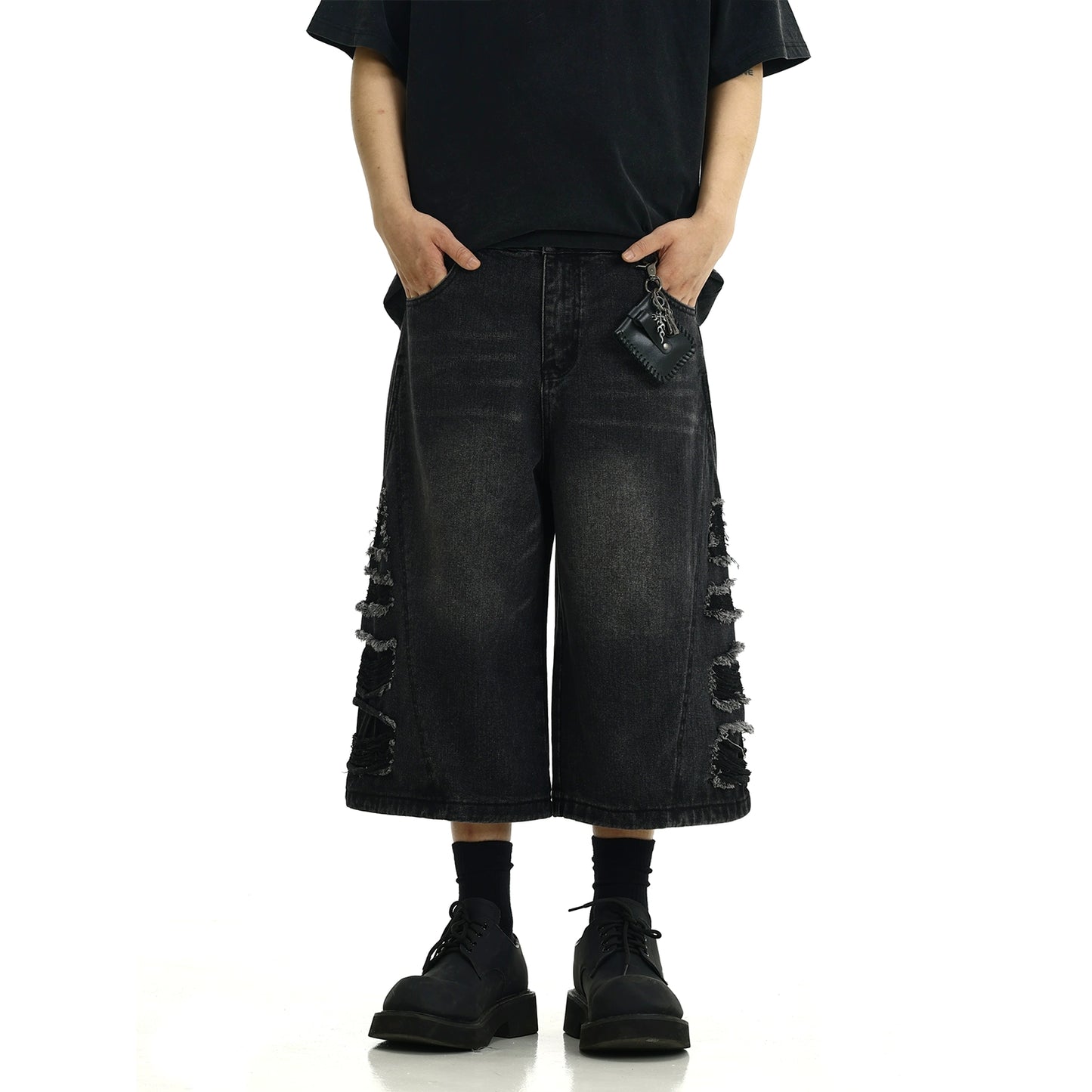 Washed Damage Denim Short Pants WN8264