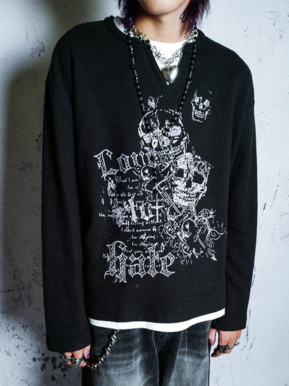 Waffle Knit Fake Layered Long Sleeve T-Shirt WN15949