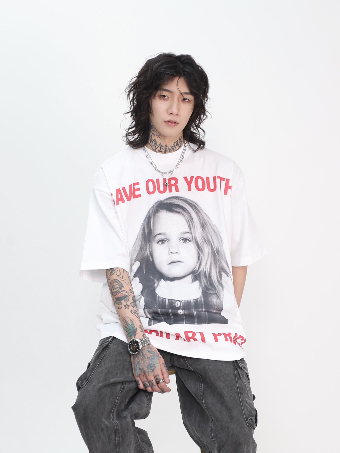 Portrait Print Oversize Short Sleeve T-Shirt WN24489