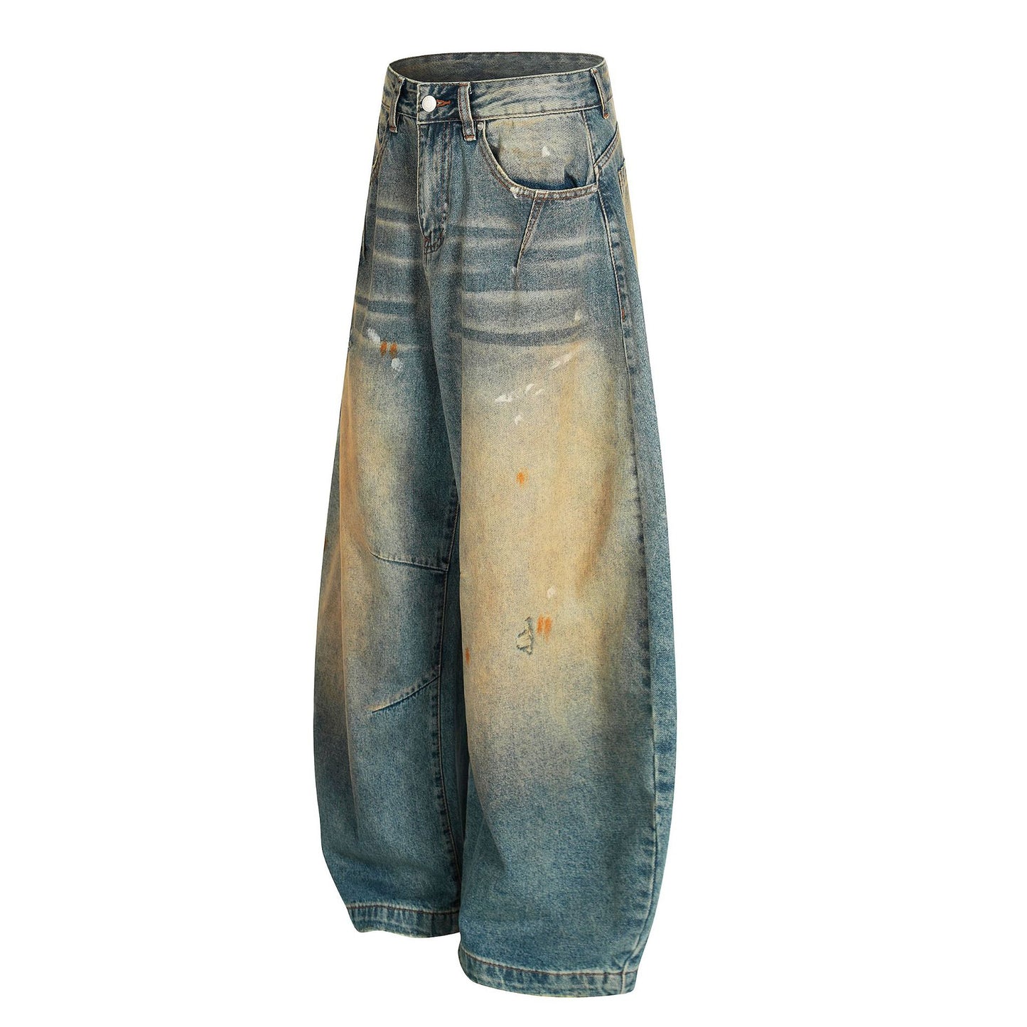 Dirty Washed Curved Wide Leg Denim Jeans WN25914