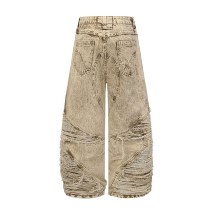 Damage Panel Wide Leg Denim Jeans WN23104