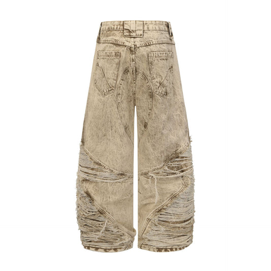 Damage Panel Wide Leg Denim Jeans WN23104