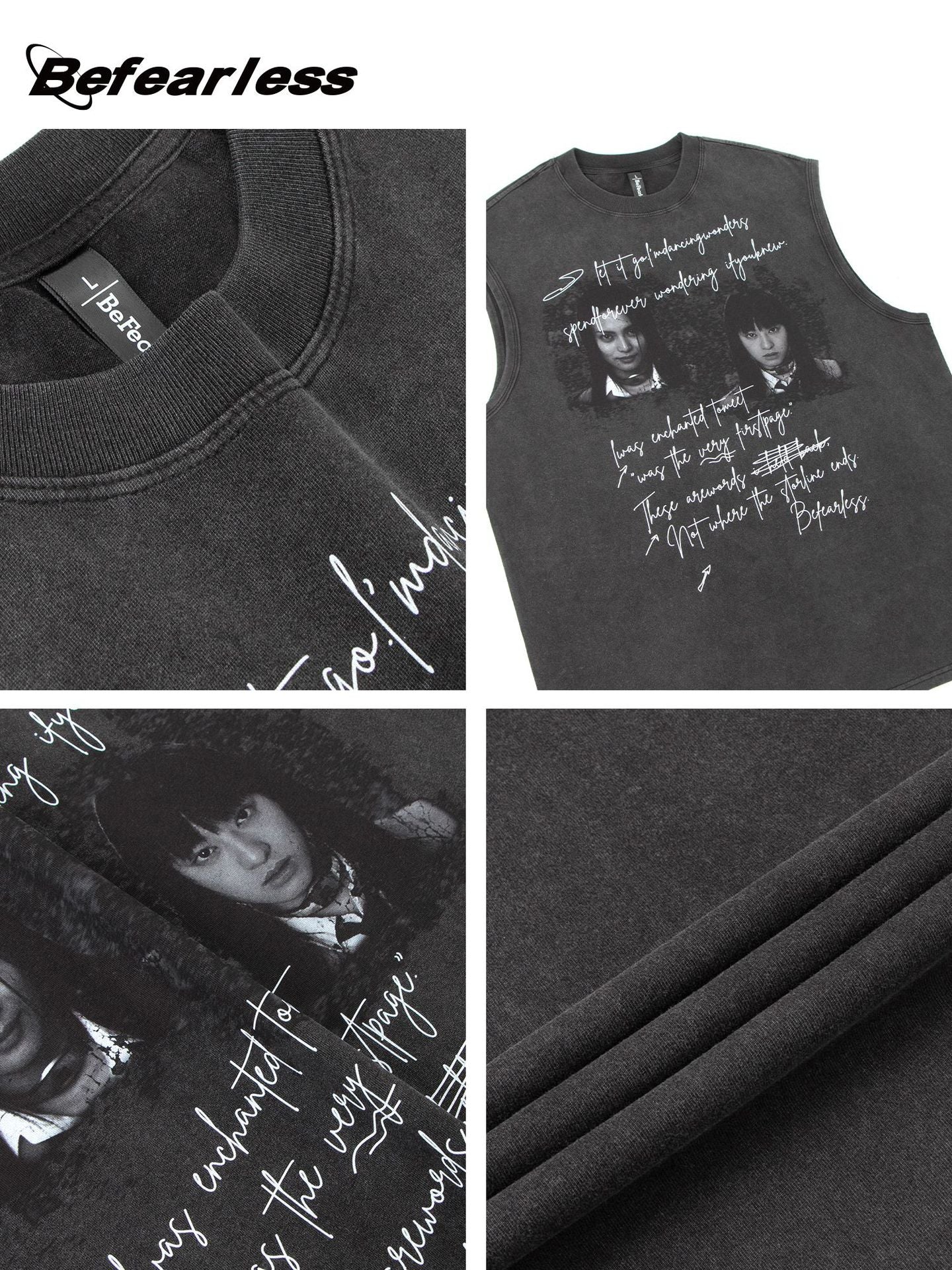 Portrait Graphic Letter Sleeveless T-Shirt WN26202