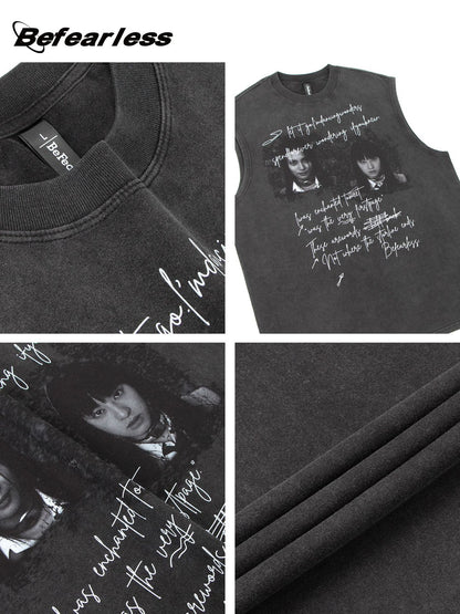 Portrait Graphic Letter Sleeveless T-Shirt WN26202
