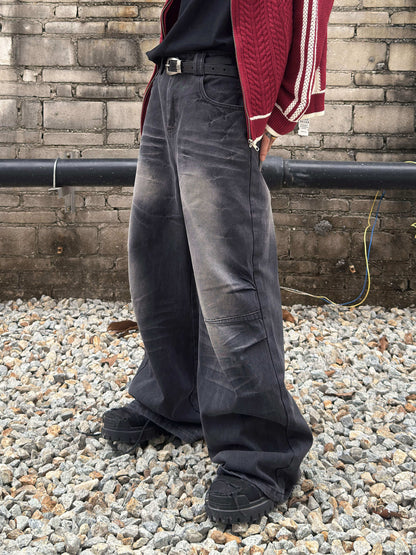 Heavyweight Wash Pleats Flare Denim Jeans WN22995