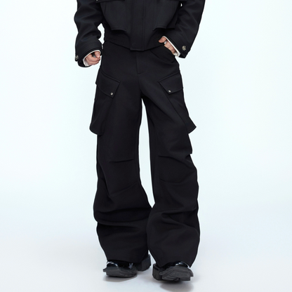 Deconstruction Multi-Pocket Cargo Jacket & Pleats Cargo Pants Setup WN21227