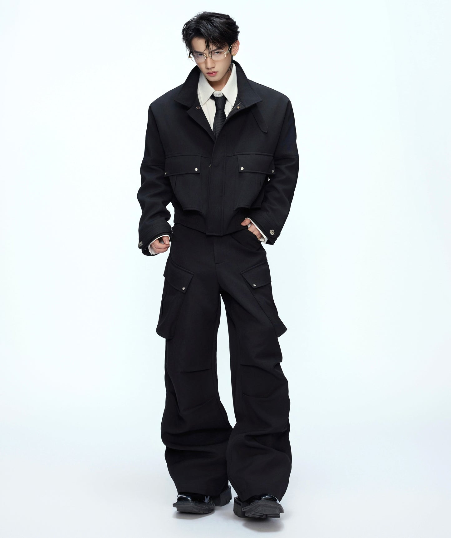 Deconstruction Multi-Pocket Cargo Jacket & Pleats Cargo Pants Setup WN21227