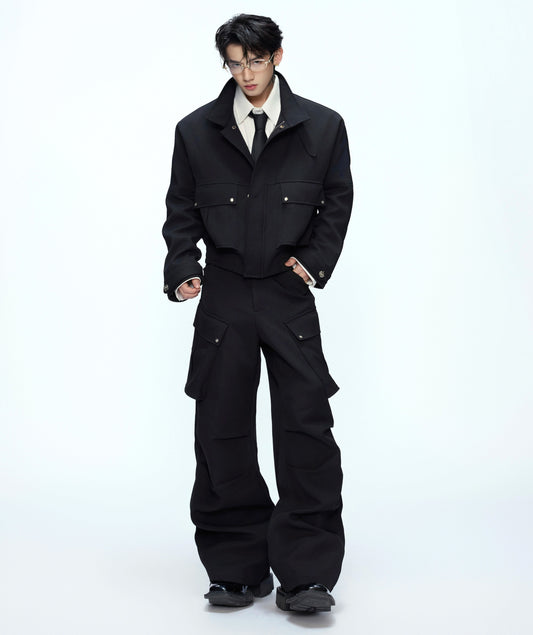 Deconstruction Multi-Pocket Cargo Jacket & Pleats Cargo Pants Setup WN21227