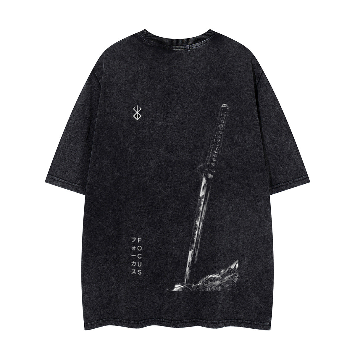 Washed Damage Sword Symbol Print Short Sleeve T-Shirt WN26916