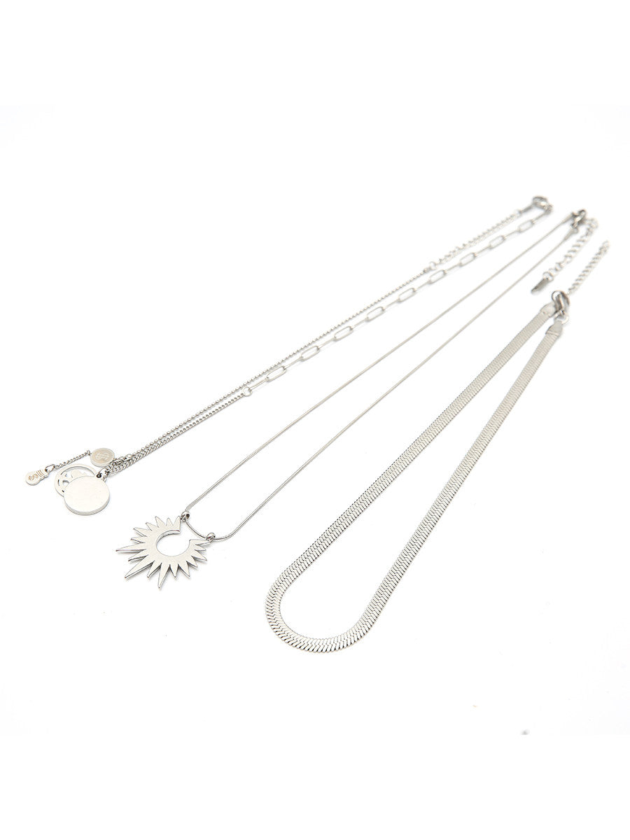 Sun & Horse Coin Pendant Layered Chain Necklace WN24897