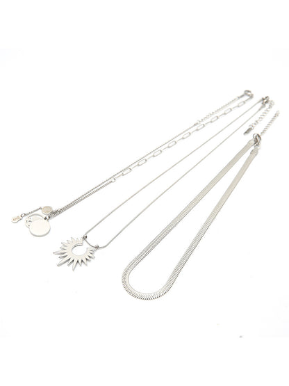 Sun & Horse Coin Pendant Layered Chain Necklace WN24897