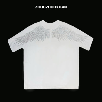 Rhinestone Wing Heavyweight Short Sleeve T-Shirt WN20691