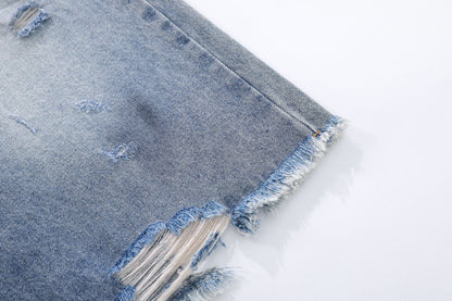 Whisker Washed Wide Leg Denim Half Jeans WN25946