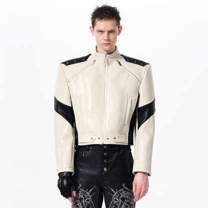 Horse Head Embroidery Stand Neck PU Leather Short Jacket WN23286