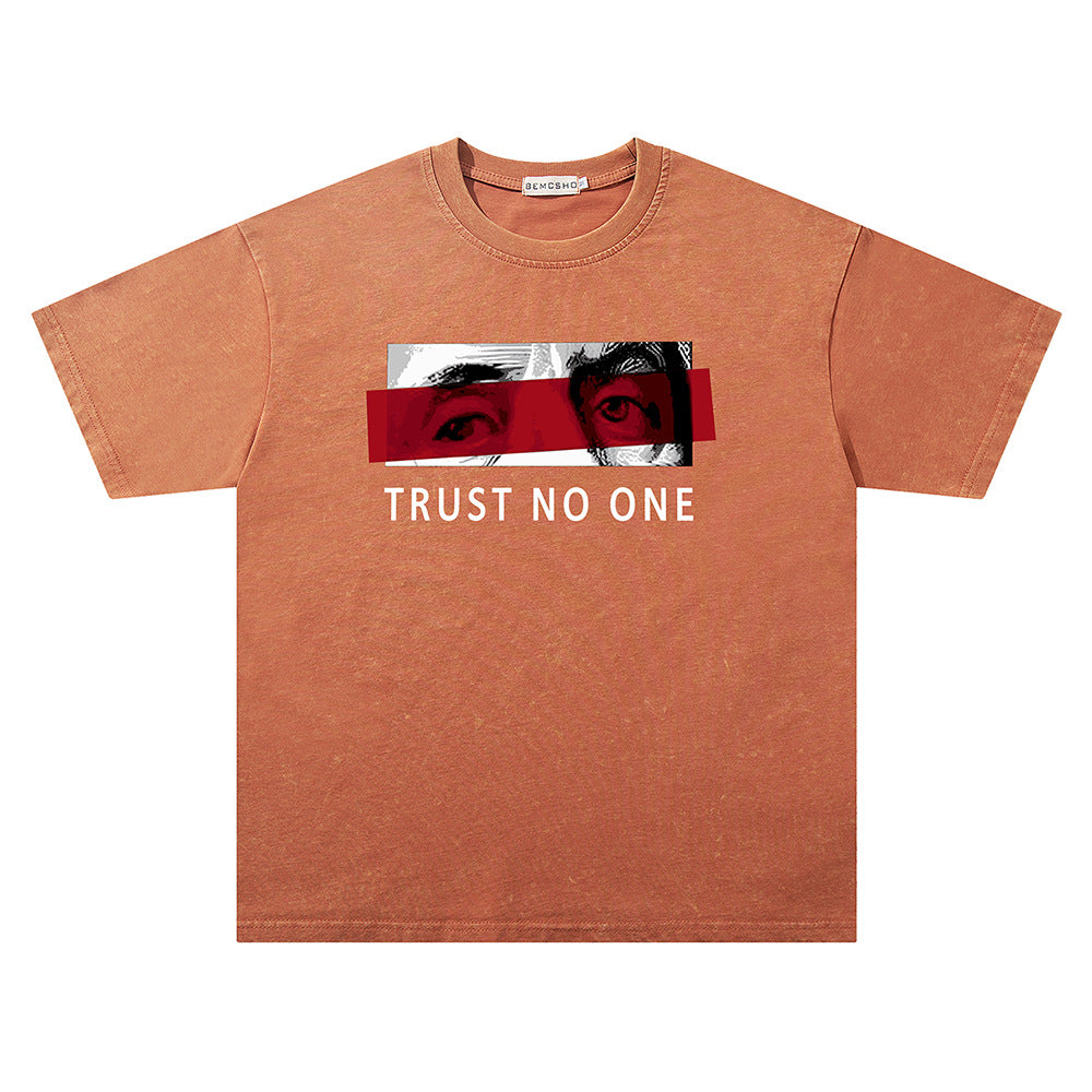 Washed Damage Collage Eye Print Short Sleeve T-Shirt WN26806