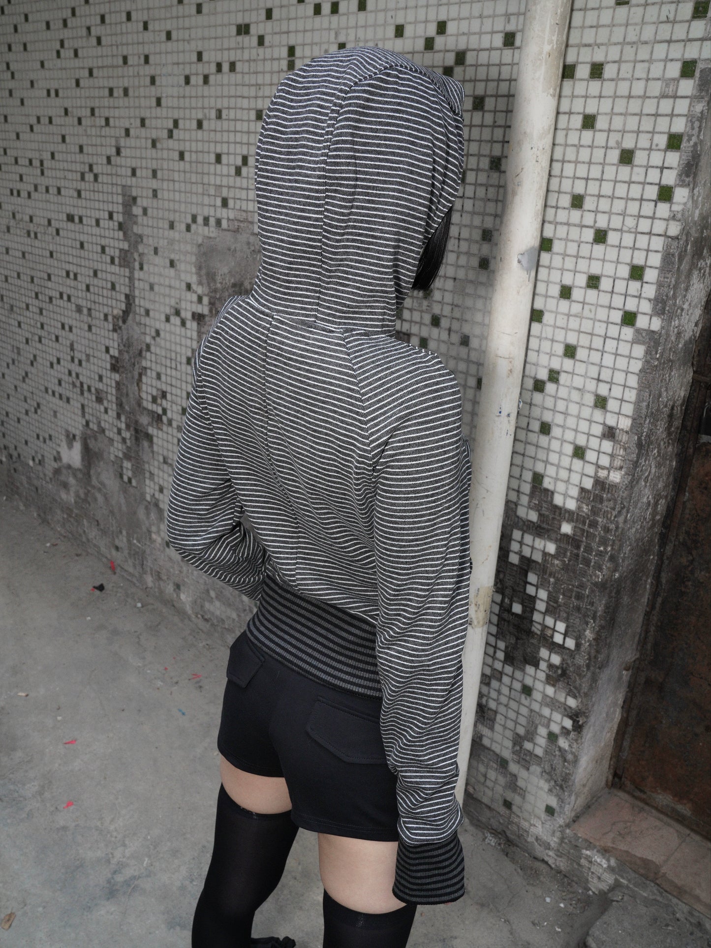 Embroidery Stripe Colorblock Zipper Hoodie WN22190