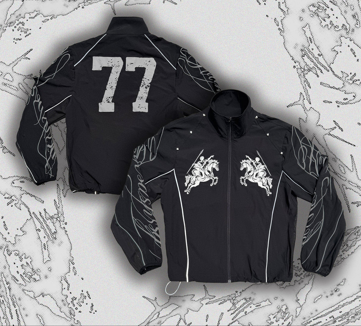 Raglan Horse Graphic Print Studs Detail Jacket WN27388