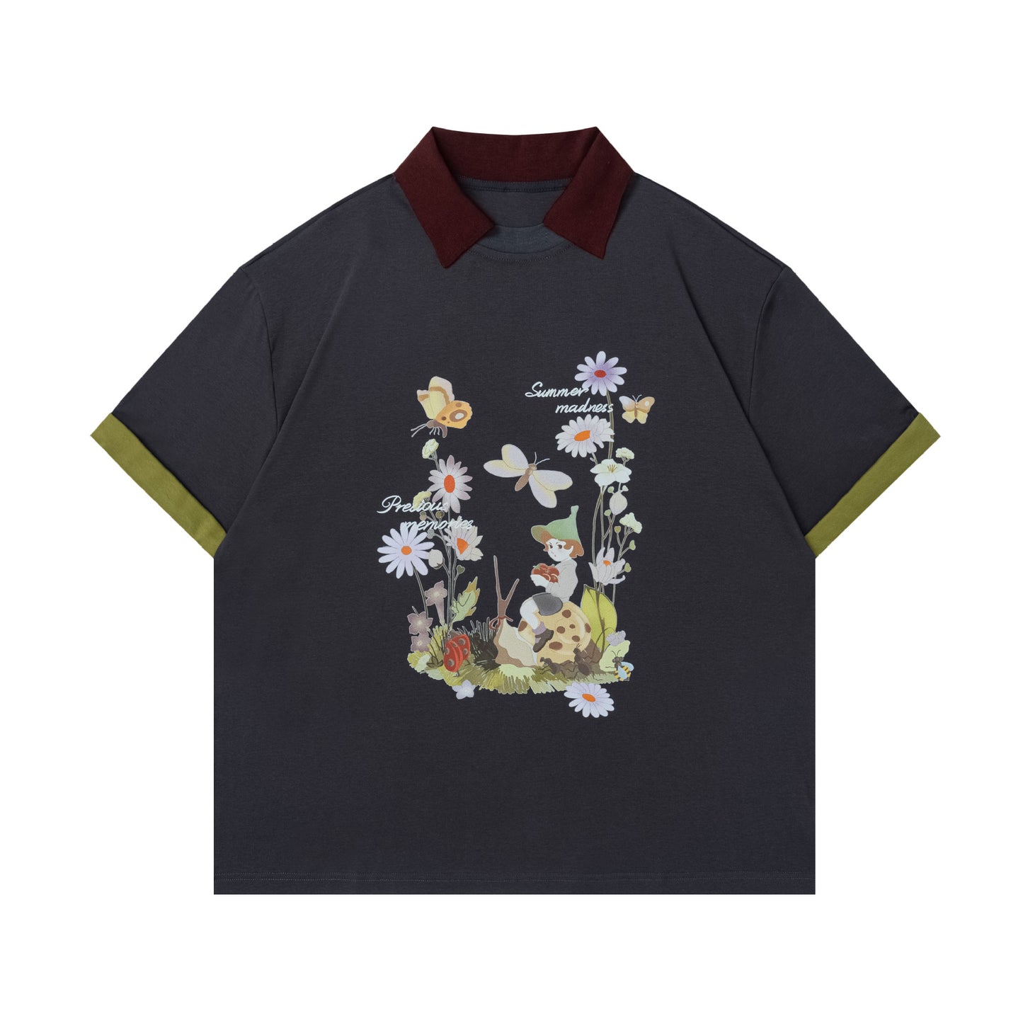 Flower Butterfly Print Short Sleeve Polo Shirt WN25547
