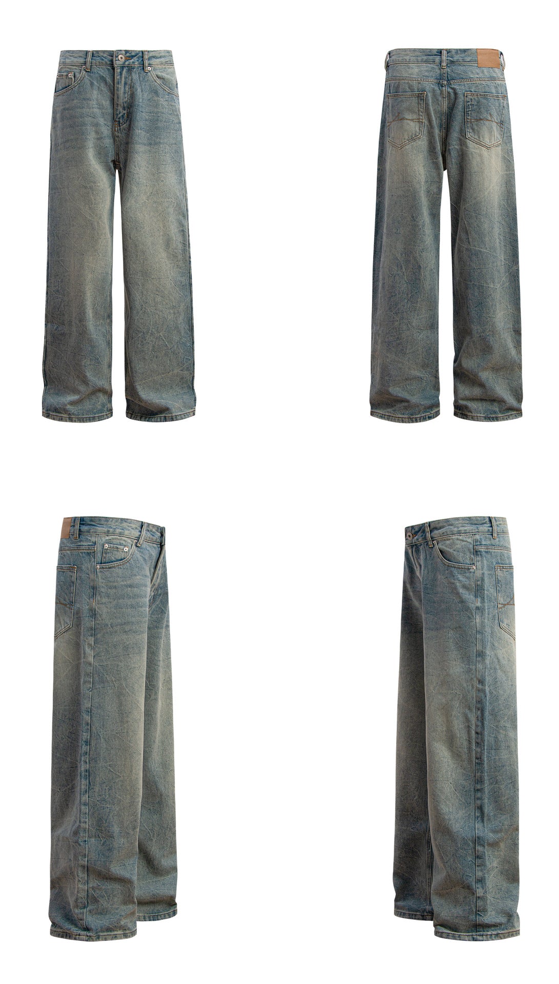 Washed Crinkle Wide Leg Denim Jeans WN26257