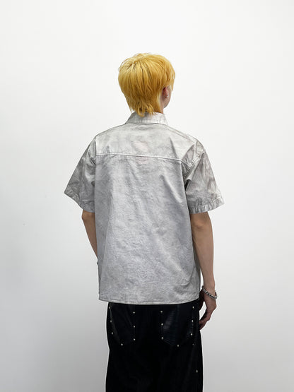 Graffiti Print Splatter Washed Short Sleeve Shirt WN24267