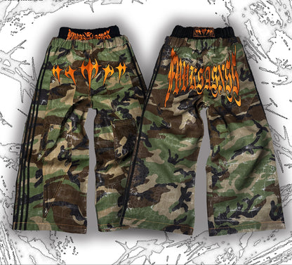 Typography Print Camo Wide Leg Cargo Pants WN27381