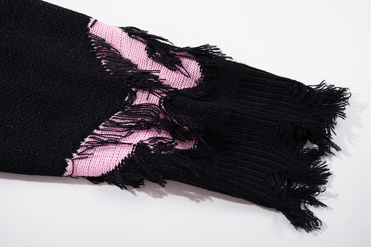 Asymmetric Butterfly Jacquard Chain Detail Knit Sweater WN11513