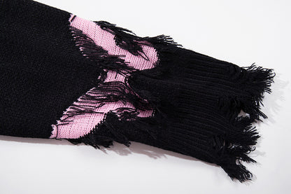 Asymmetric Butterfly Jacquard Chain Detail Knit Sweater WN11513