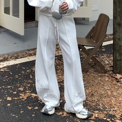 Embroidery Sweatshirt & Wide Leg Sweatpants Setup WN25283