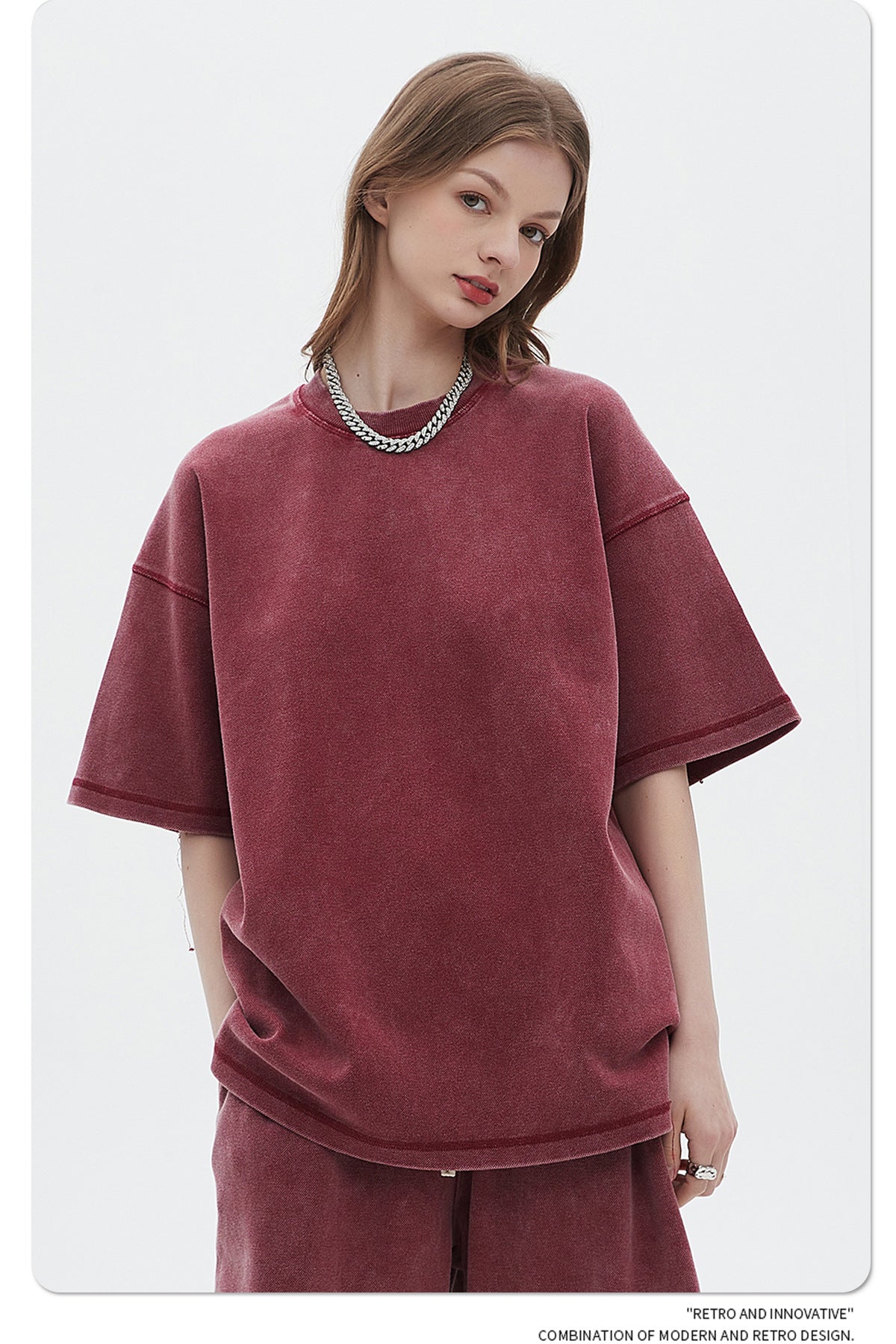 Oversize Washed Short-sleeve T-shirt & Washed Short Sweatpants Setup WN6612