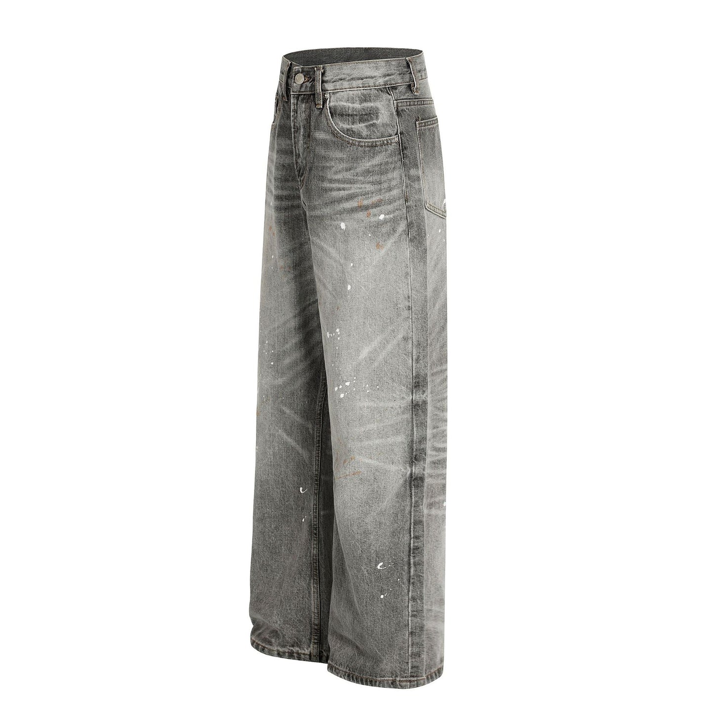 Dirty Washed Paint Wide Leg Denim Jeans WN25929