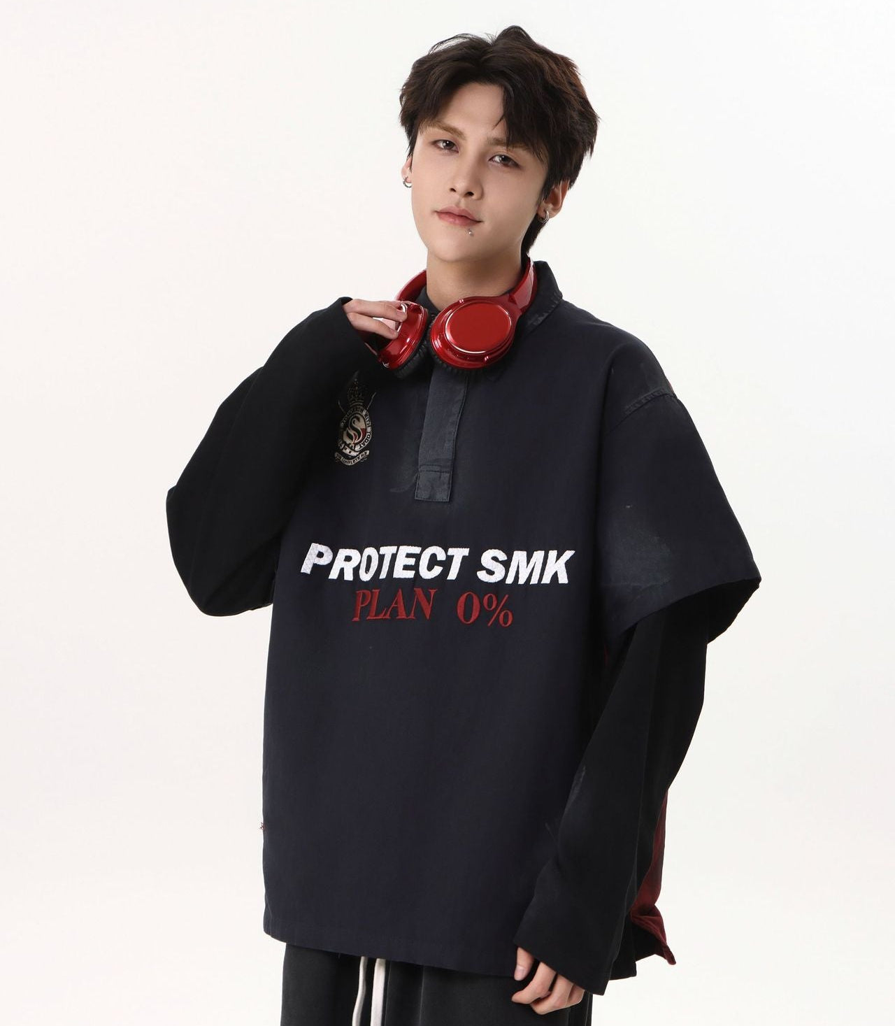 Dirty Washed Fake Layered Long Sleeve T-Shirt WN25805