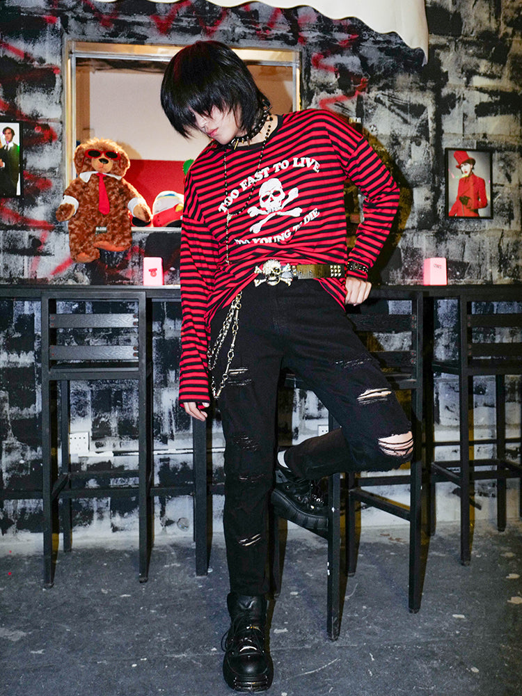 Skull Stripe Long Sleeve T-Shirt WN15897