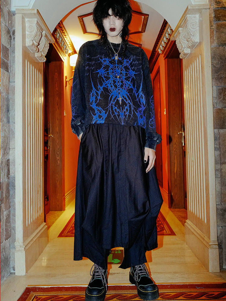 Totem Rock Design Oversize Washed Long Sleeve T-Shirt WN15899