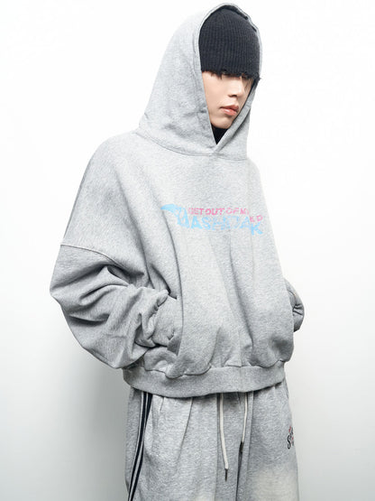 Colorblock Letter Print Oversize Cropped Hoodie WN22966