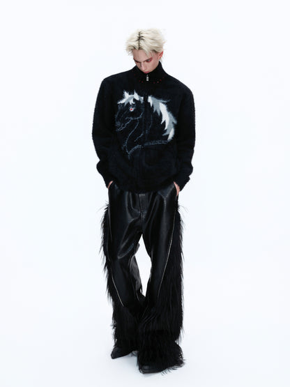 Fake Mink Turtleneck Zipper Knit Cardigan WN22672