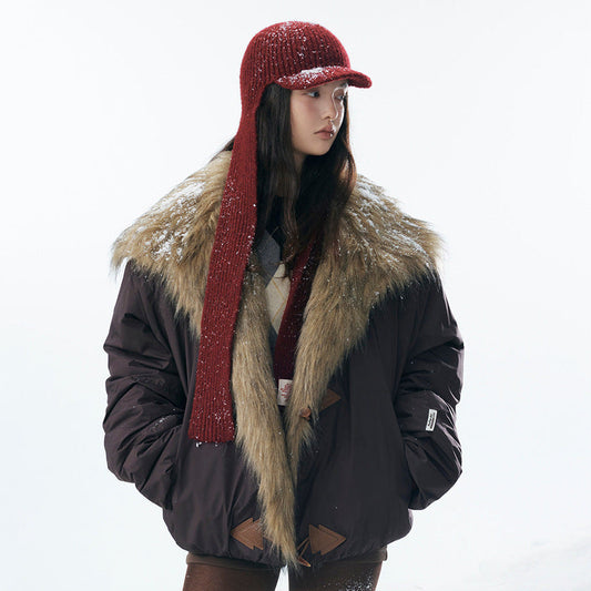 Fake Fur Collar Fleece Lining Toggle Puffer Jacket WN21903