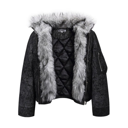 Cropped Fake Fur Collar Quilted Jacket WN28047