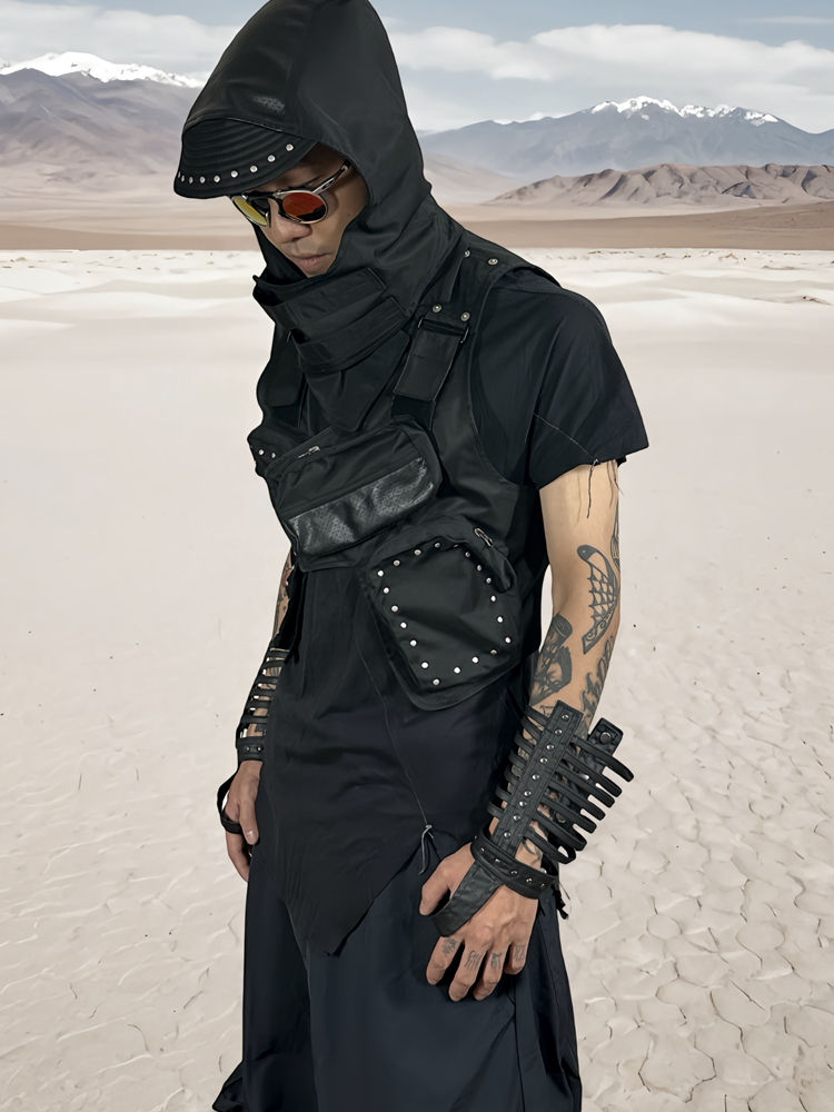 Deconstructed Hollow Rivet Mecha  Fingerless Gloves WN21982