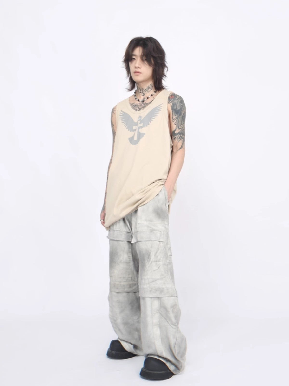 Washed Cross Print Tank Top WN6555