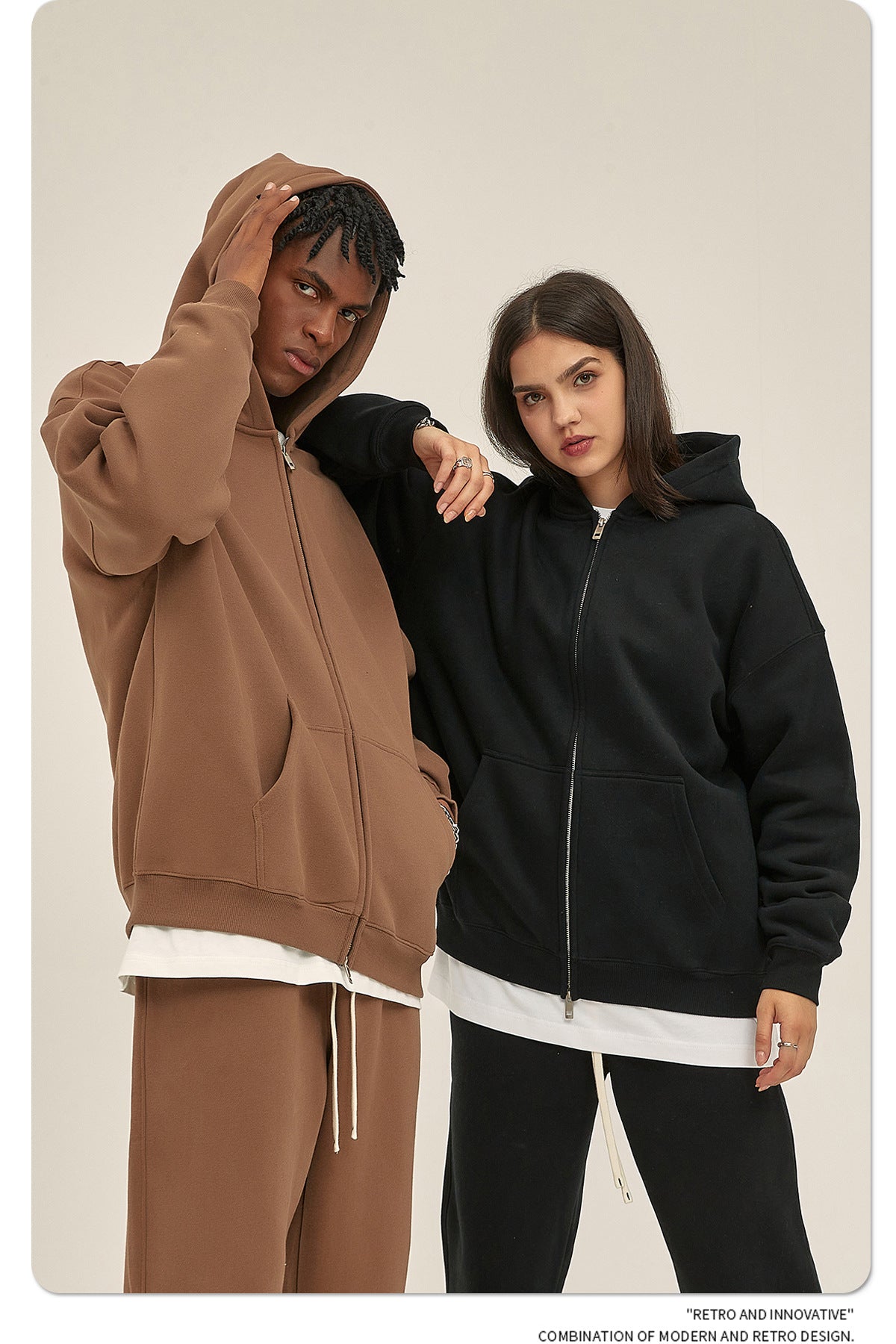 Oversize Heavyweight Zipper Hoodie & Heavyweight Sweatpants Setup WN6640-K